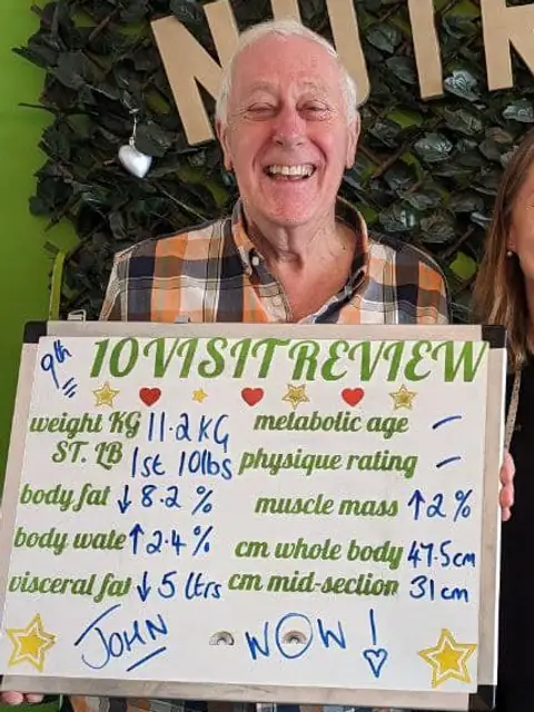 A member beams at the club, holding up what is written on his board